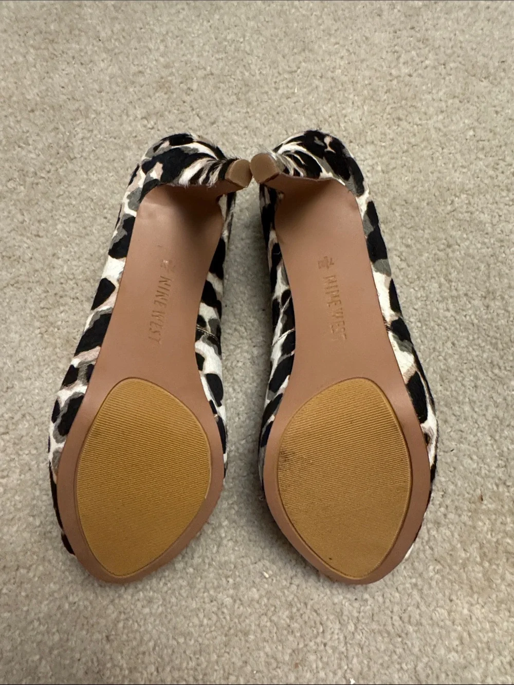 Nine West Leopard Print Peep-Toe Pumps - Beige and Black